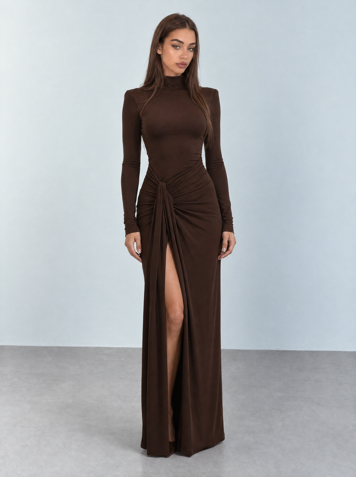Selene | Vestido Largo Drapeado Marron
