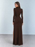 Selene | Vestido Largo Drapeado Marron
